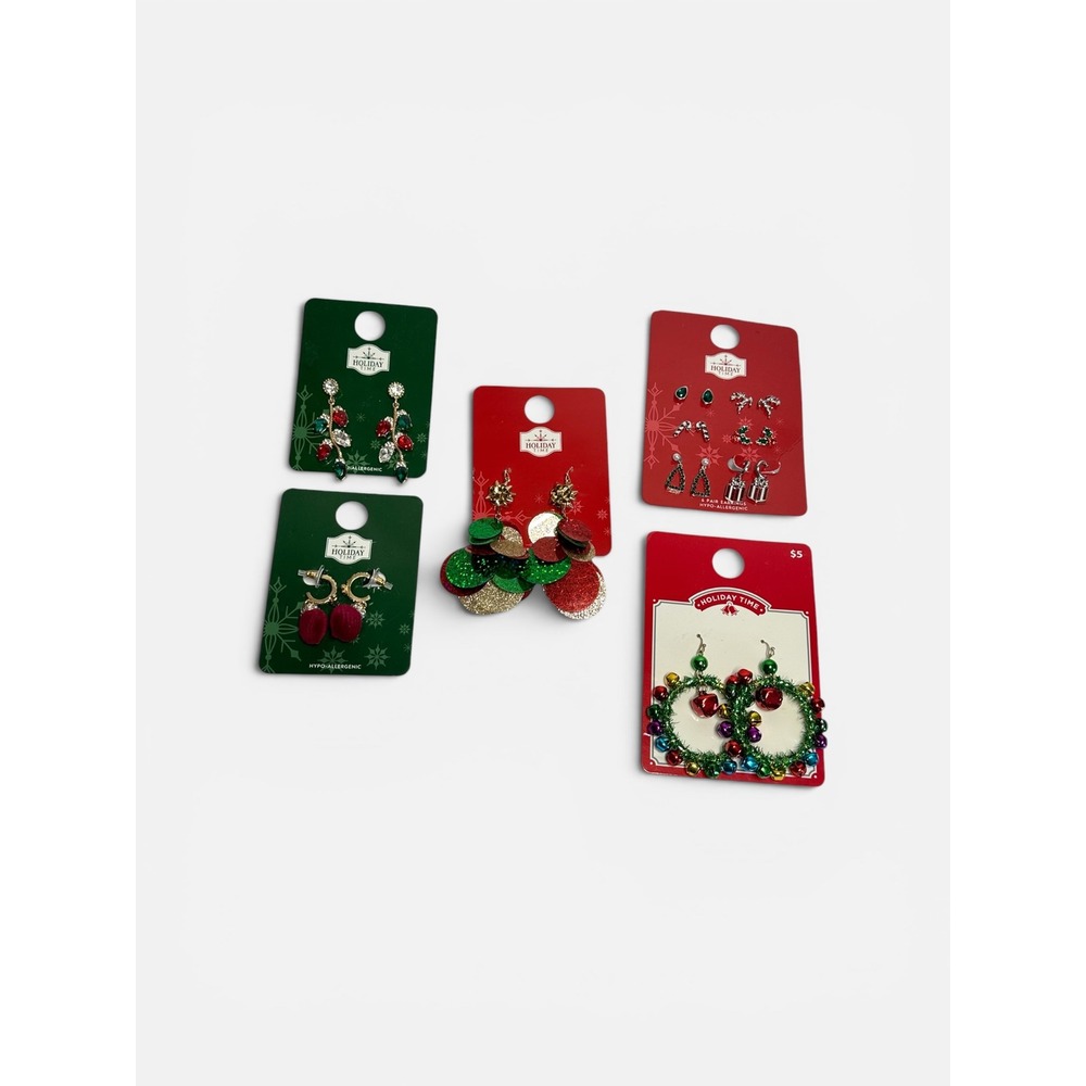 Holiday Time Christmas Earring Set Womens OS NEW Festive Bundle 5pk